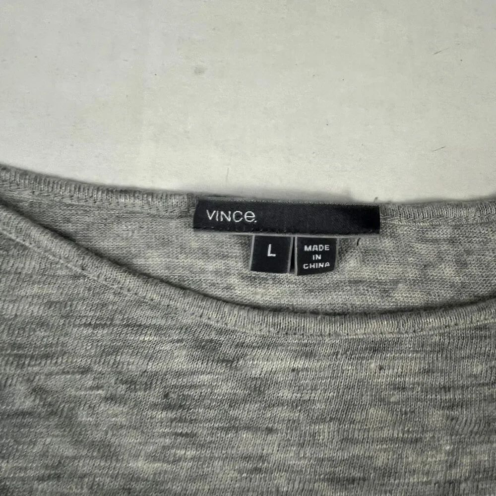 VinceâWomen Slub Linen Sweater Gray Breathable Layering Relaxed Fit Pullover L - Picture 4 of 11